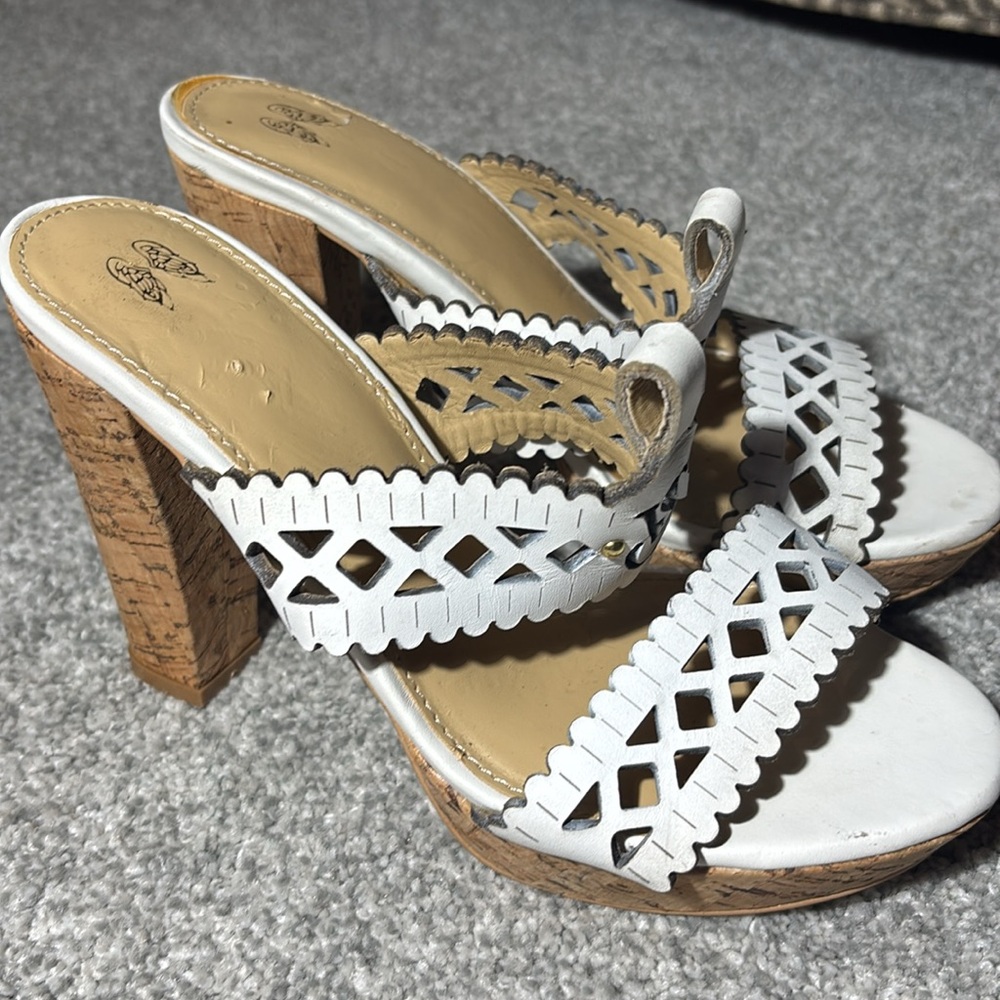 Vintage Victoria's Secret White leather Platform heels Cork heel cutout sandal - Picture 8 of 11